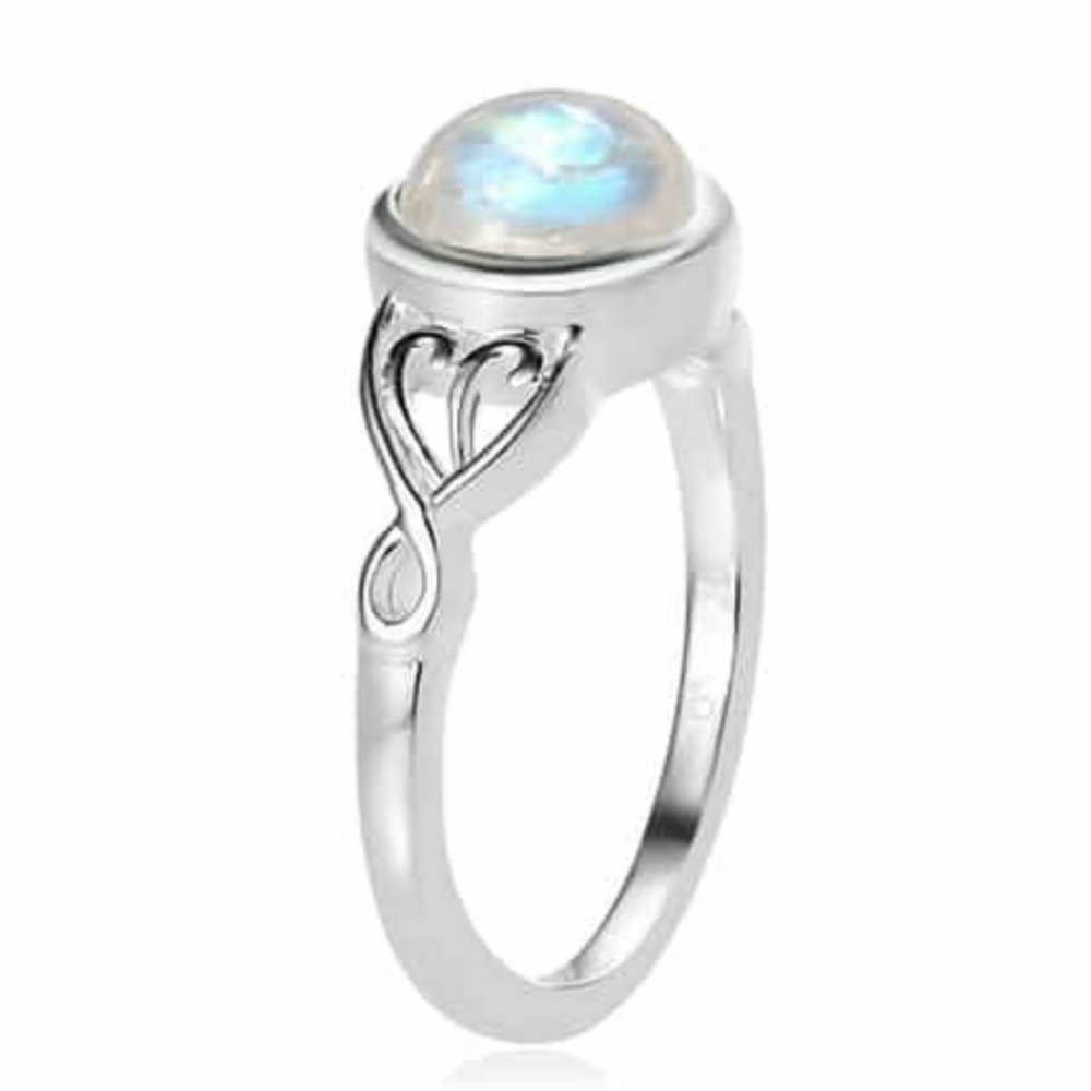 SOLDDainty Genuine Rainbow Moonstone Solitaire Ring in Sterling  Silver - Picture 8 of 9
